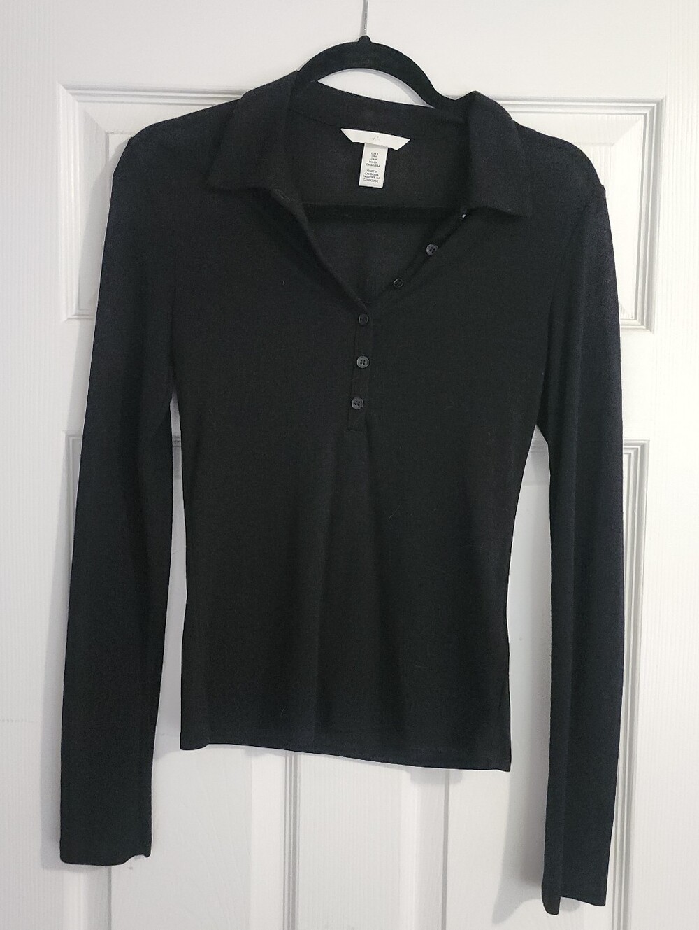H&M Black Sheer Collared Shirt With Buttons
